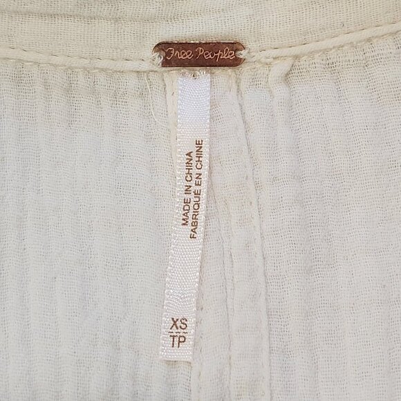 Free People All About The Feels Button Up Shirt XS Ivory Gauzy Cotton Tunic - Picture 5 of 11